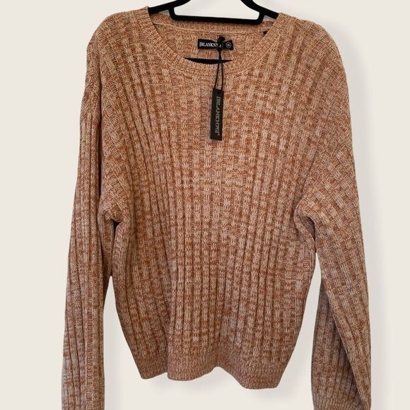 NWT Blank NYC Heather Ribbed Crewneck Sweater Size XL Tan/white knit mix - Picture 6 of 12